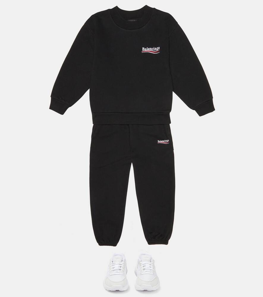 سويت شيرت Balenciaga Kids من القطن بشعار، أسود