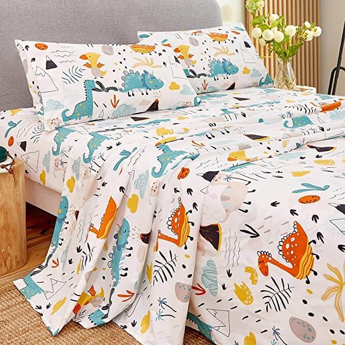 JSD Dinosaur Kids bedding set, 4 pieces, white/multicolor