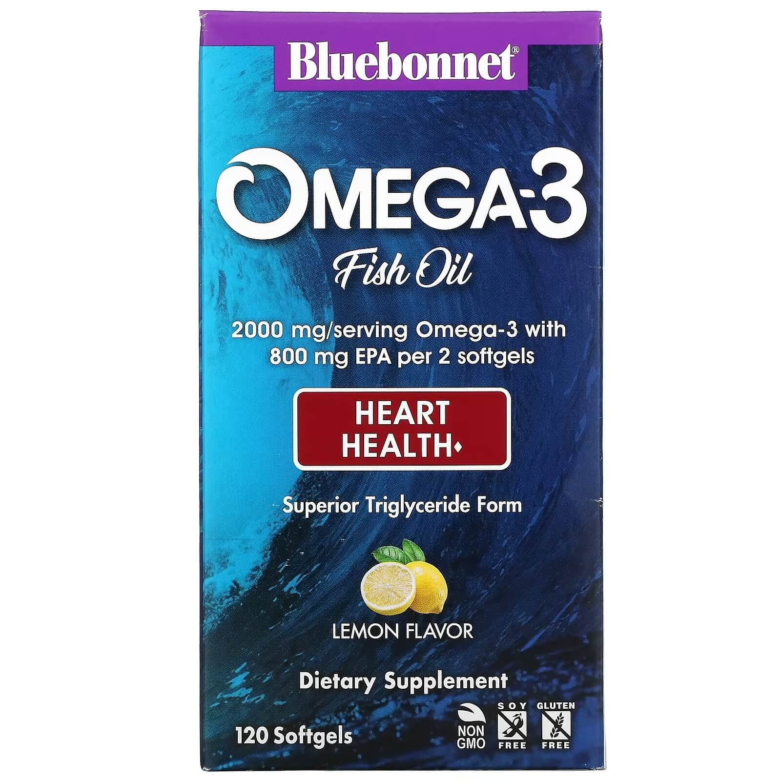 Omega-3 for Heart Health Bluebonnet Nutrition Lemon Flavor, 120 Capsules