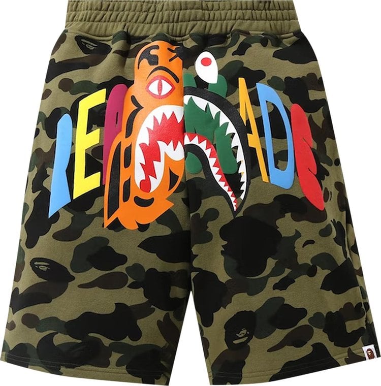 شورت رياضي واسع من BAPE x READYMADE Tiger Shark باللون الأخضر