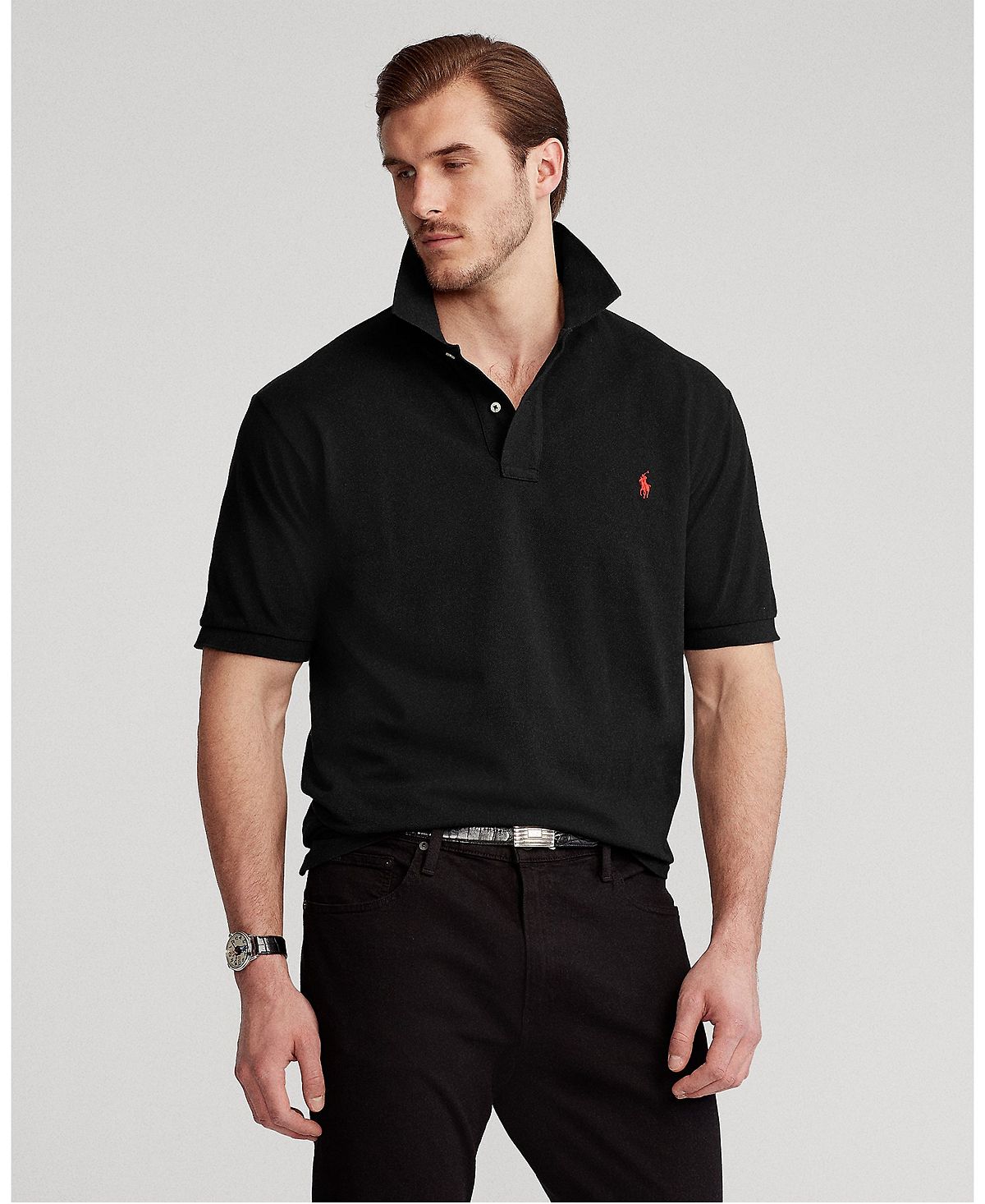 Polo Ralph Lauren Men's Cotton Mesh Polo Shirt, Regular Fit Plus Size ,  black