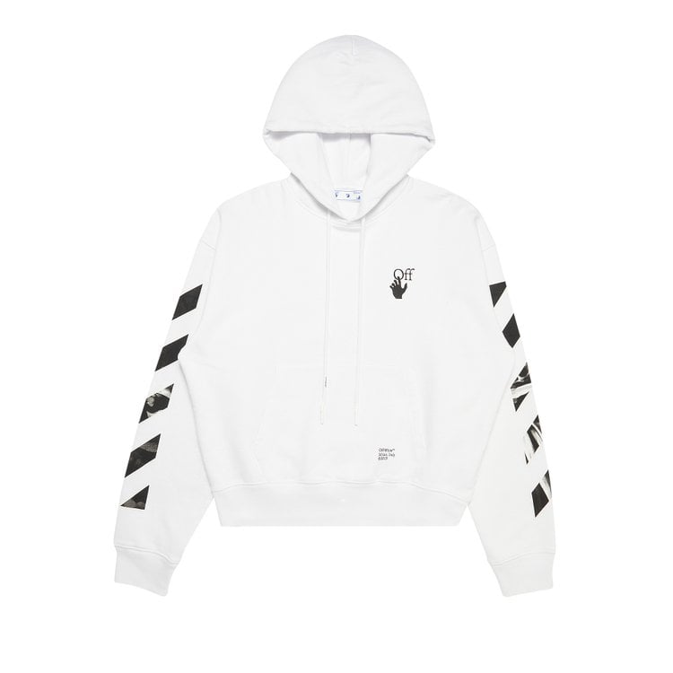 بلوزة كاراف بغطاء رأس من Off-White Arrow Over "أبيض/أسود"، باللون الأبيض