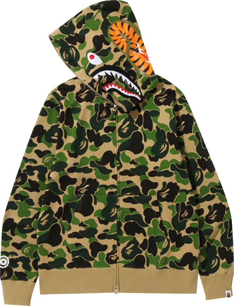 هودي بسحاب كامل من BAPE Big ABC Camo Shark باللون الأخضر، أخضر