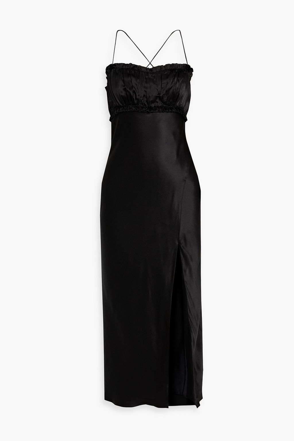 Babba midi dress in silk satin with ruching NICHOLAS, black