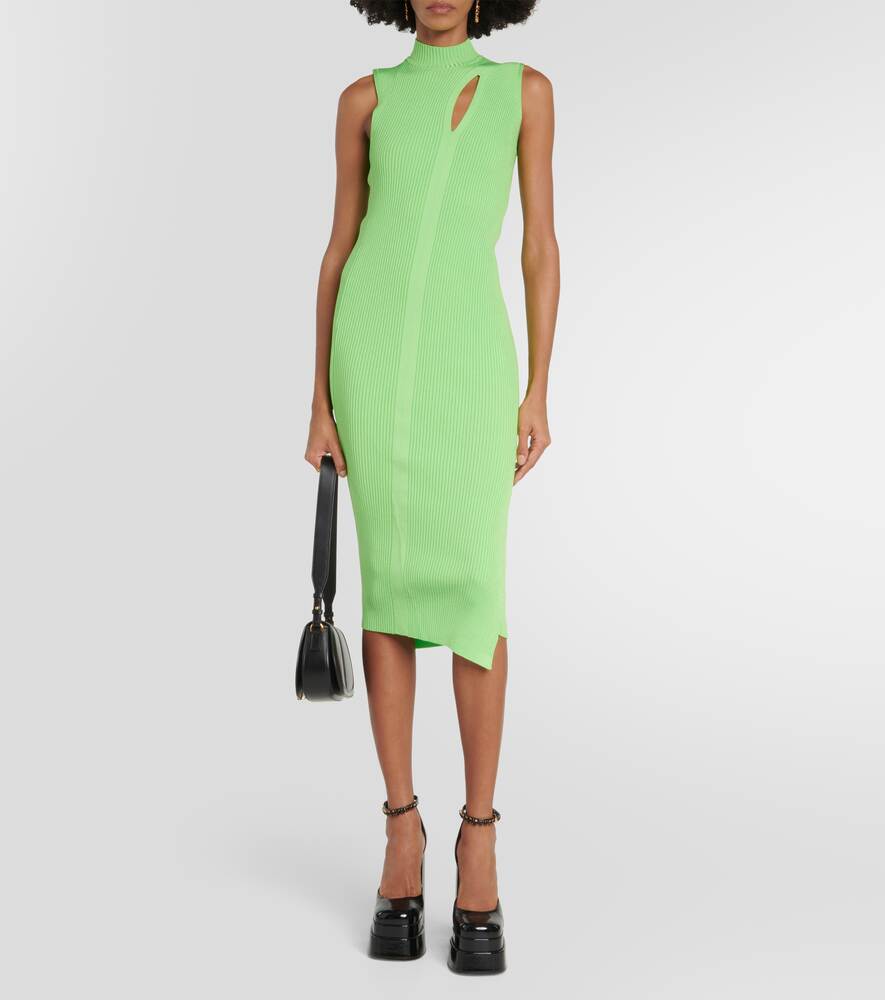 VERSACE High Neck Knitted Midi Dress, Green