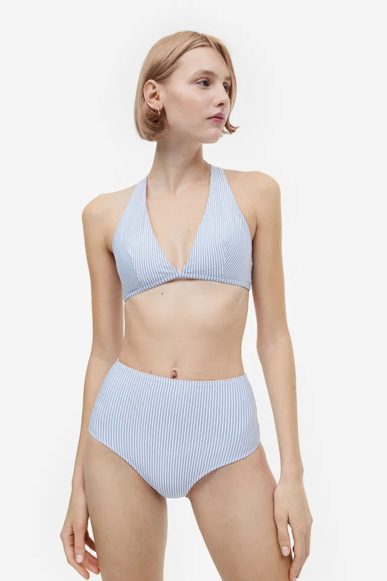 H&M soft bikini top, white/blue striped