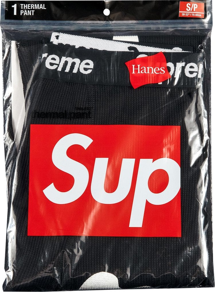 بنطال حراري Supreme x Hanes Bones (عبوة واحدة) "أسود"