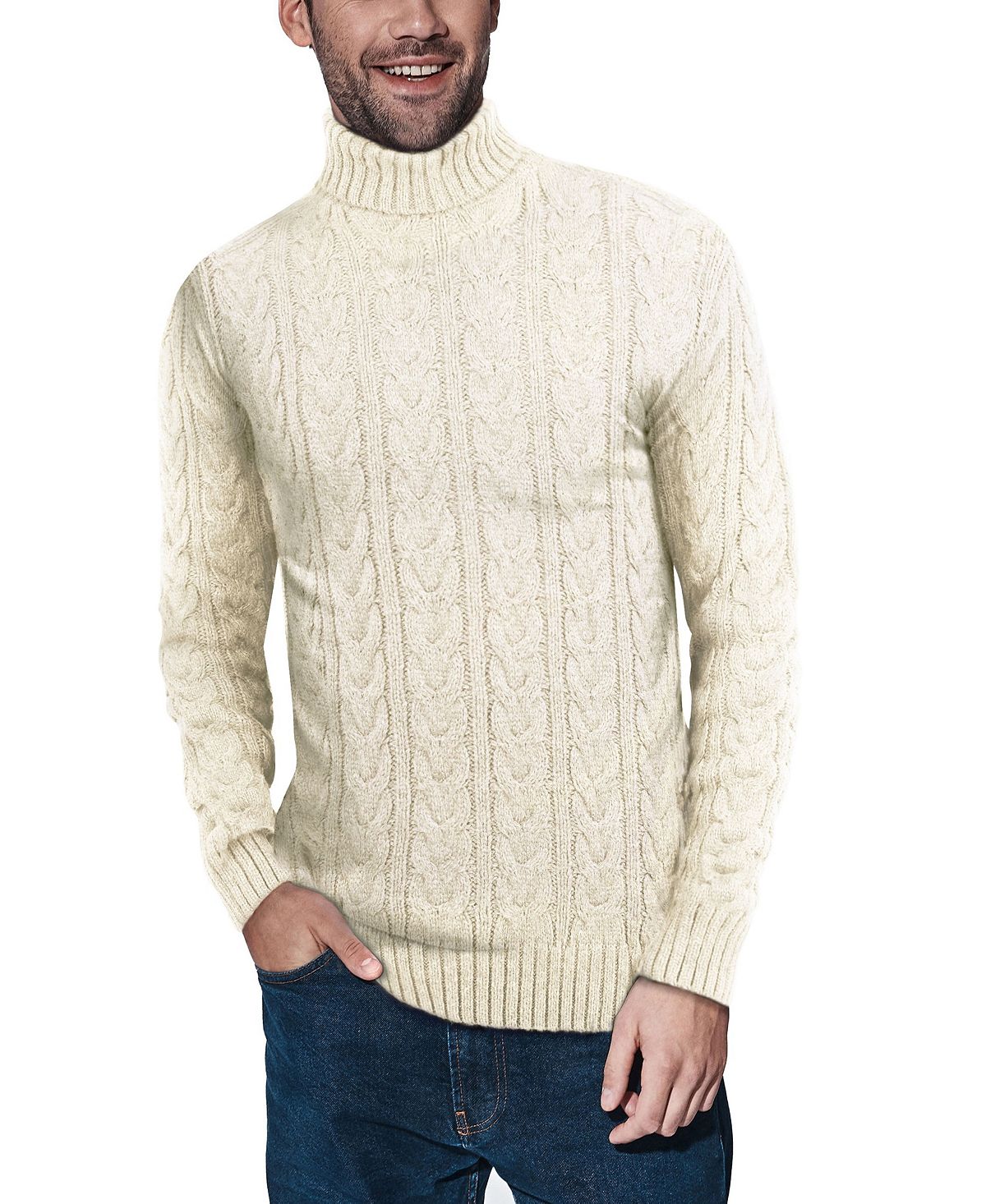 X-Ray Men's Cable Knit Crew Neck Sweater, Cream