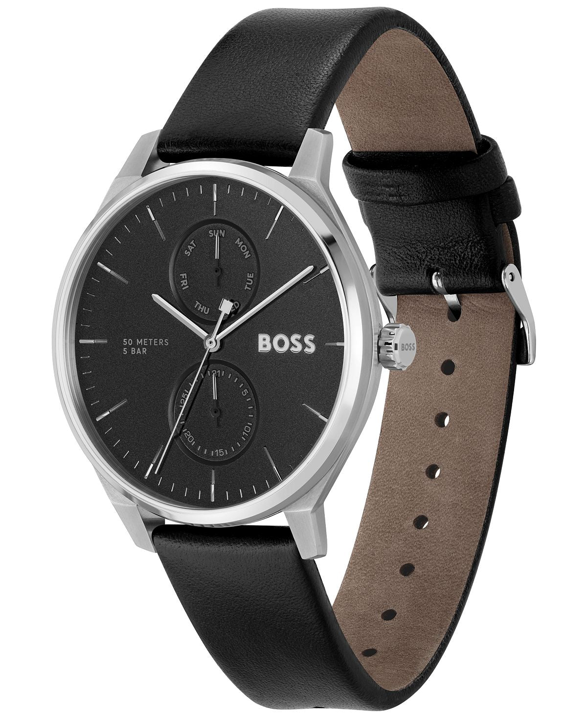 Tyler 43mm BOSS Men's Quartz Multifunction Black Leather Watch