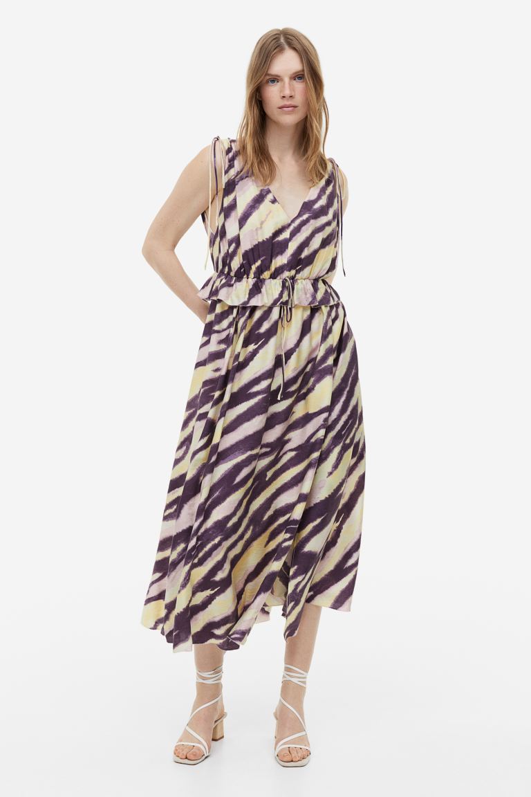 H&M Tie Draped Dress, Dark Purple/Zebra