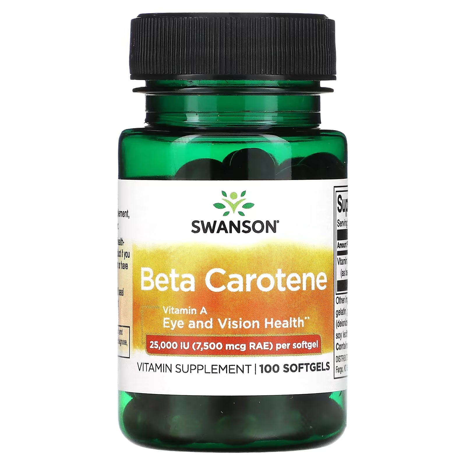 Swanson Dietary Supplement Beta Carotene 25,000 IU 7,500 mcg RAE, 100 Softgels