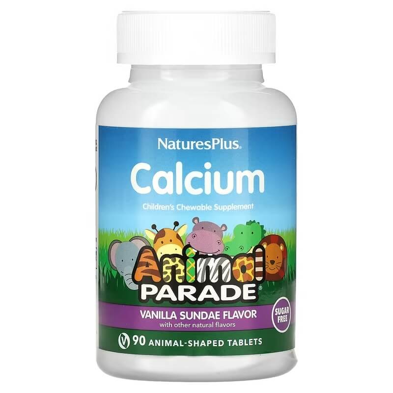 NaturesPlus Animal Parade Children's Calcium Supplement, Vanilla Flavor, 90 Tablets