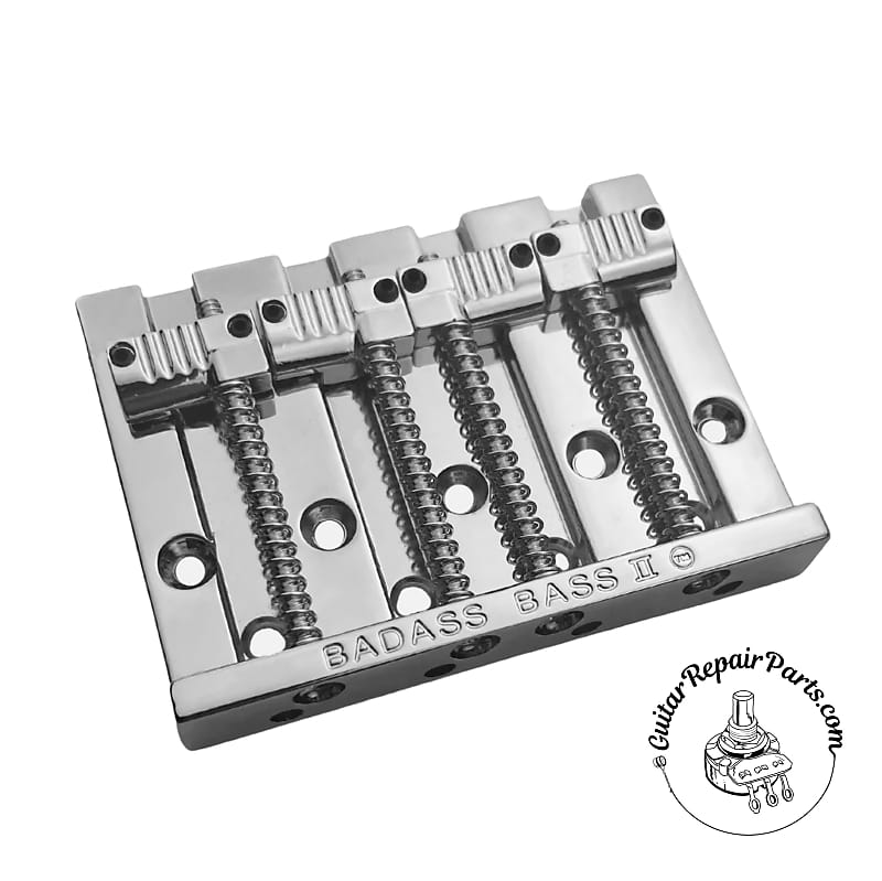 Leo Quan Badass II Hi-Mass 4 String Bass Bridge w .  Fluted Saddles - Chrome Allparts Badass II Hi-Mass 4 String Bass Bridge w .  Grooved Saddles -