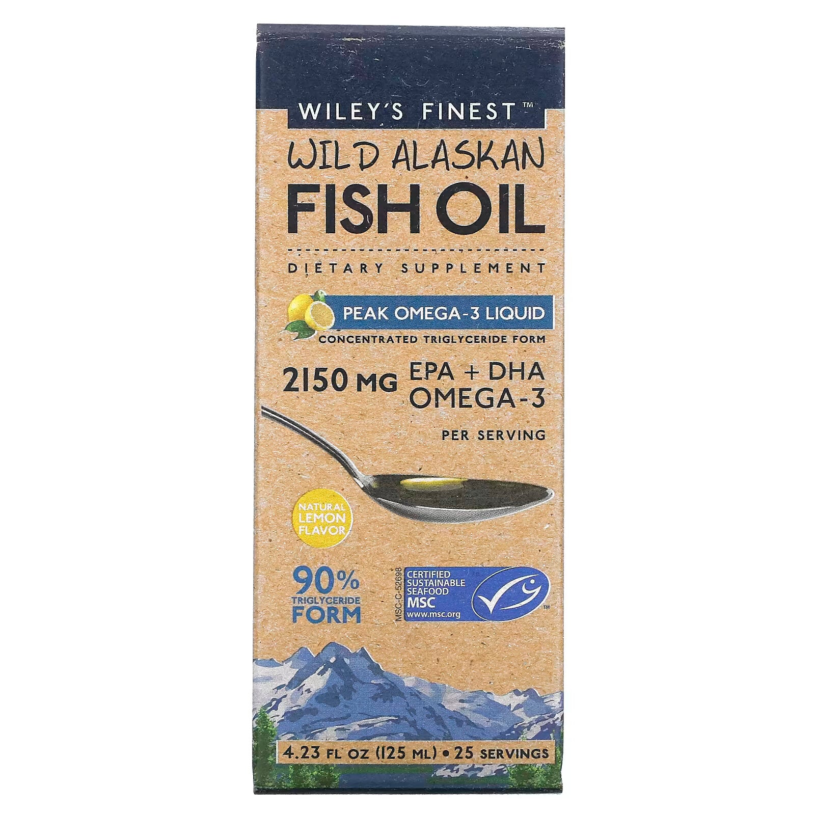 Wiley's Finest, Wild Alaskan Fish Oil, Liquid with maximum omega-3 content, natural lemon flavor, 2150 mg, 125 ml (4 23 fl.  ounces)