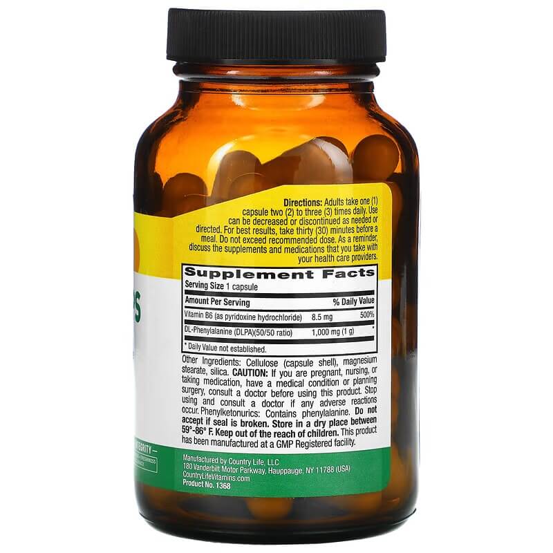 Vitamins DLPA Country Life 1000 mg, 60 capsules