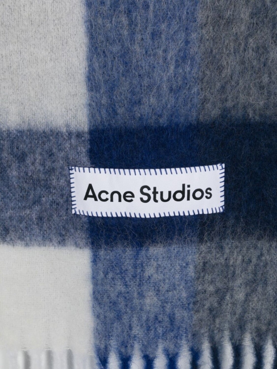 Acne Studios Plaid Logo Scarf Blue