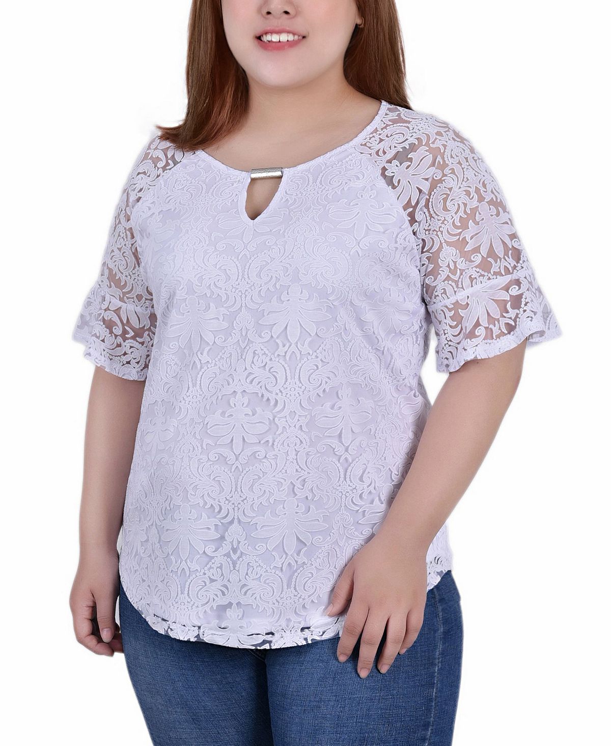 Plus Size Short Sleeve Lace Blouse NY Collection, Multi