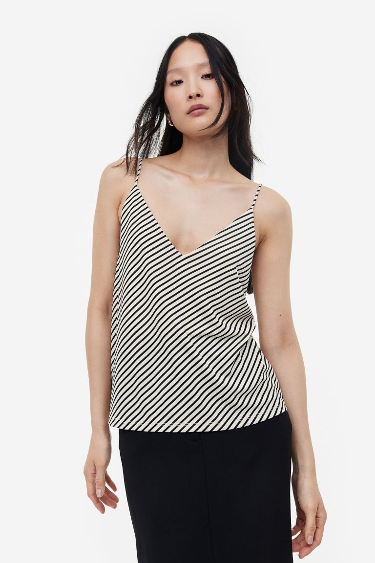 H&M V-Neck Cami Top, Cream/Black Striped