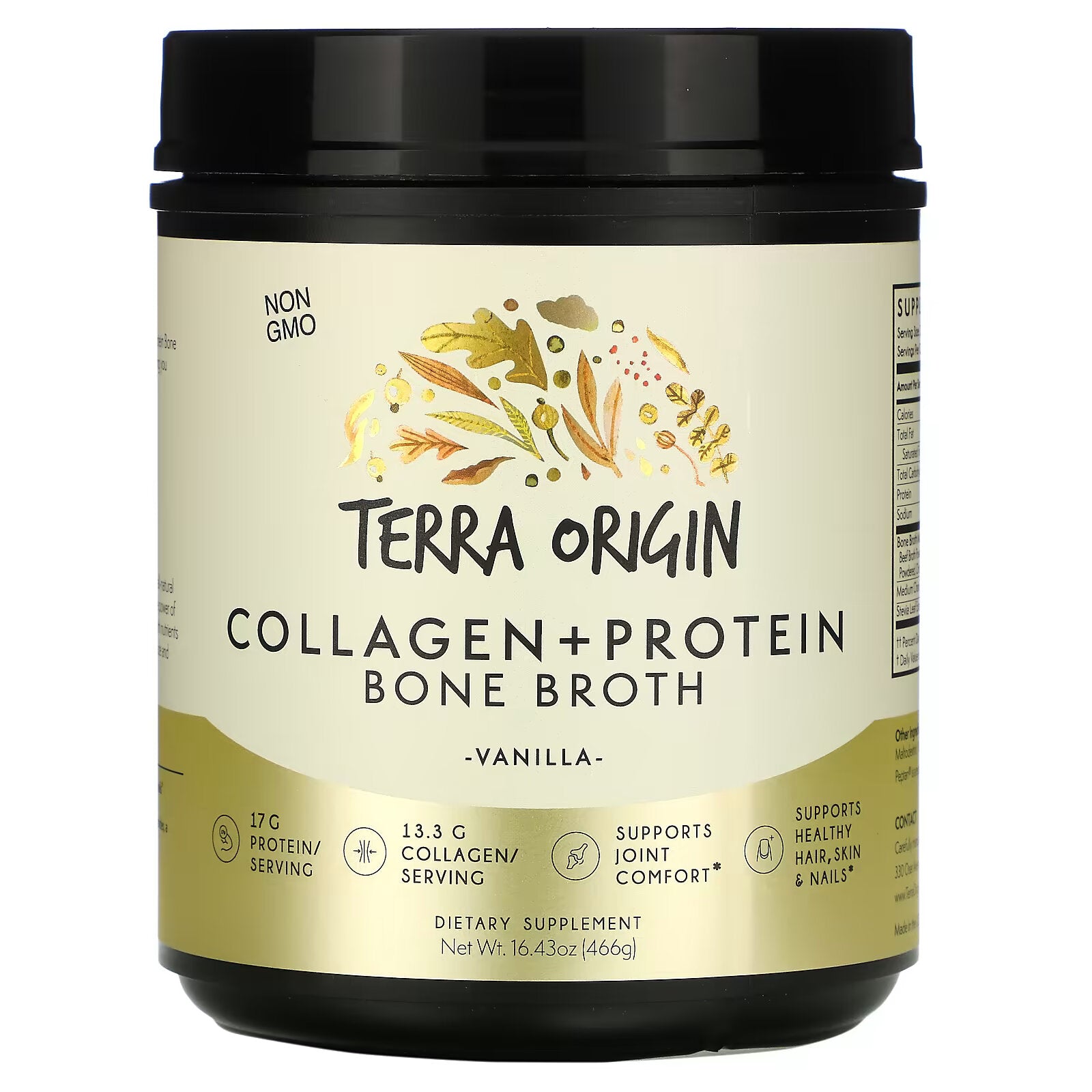 Terra Origin, Collagen Protein Bone Broth, Vanilla, 16.43 oz (466 g)