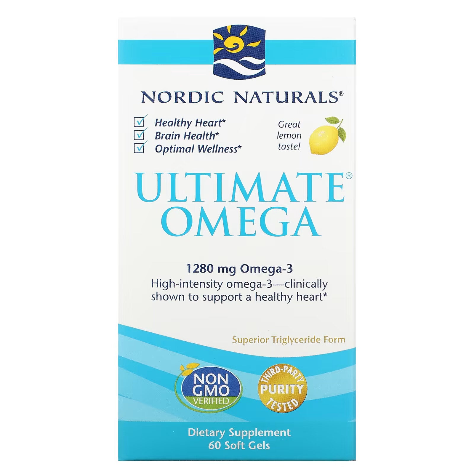 Nordic Naturals Omega-3 Fish Oil Lemon Flavor 640 mg, 60 Capsules