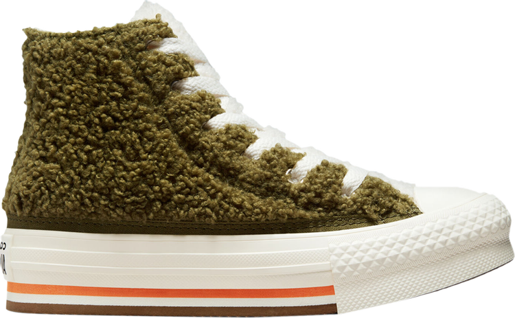 Sneakers Converse Chuck Taylor All Star Sherpa EVA Platform High GS Dark Moss Bold Mandarin, green