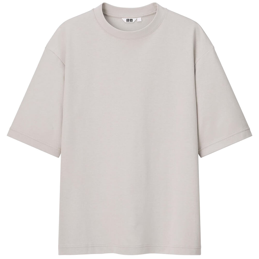 Uniqlo U Airism Cotton Oversized Crew Neck Half-Sleeve T-Shirt, Light Gray