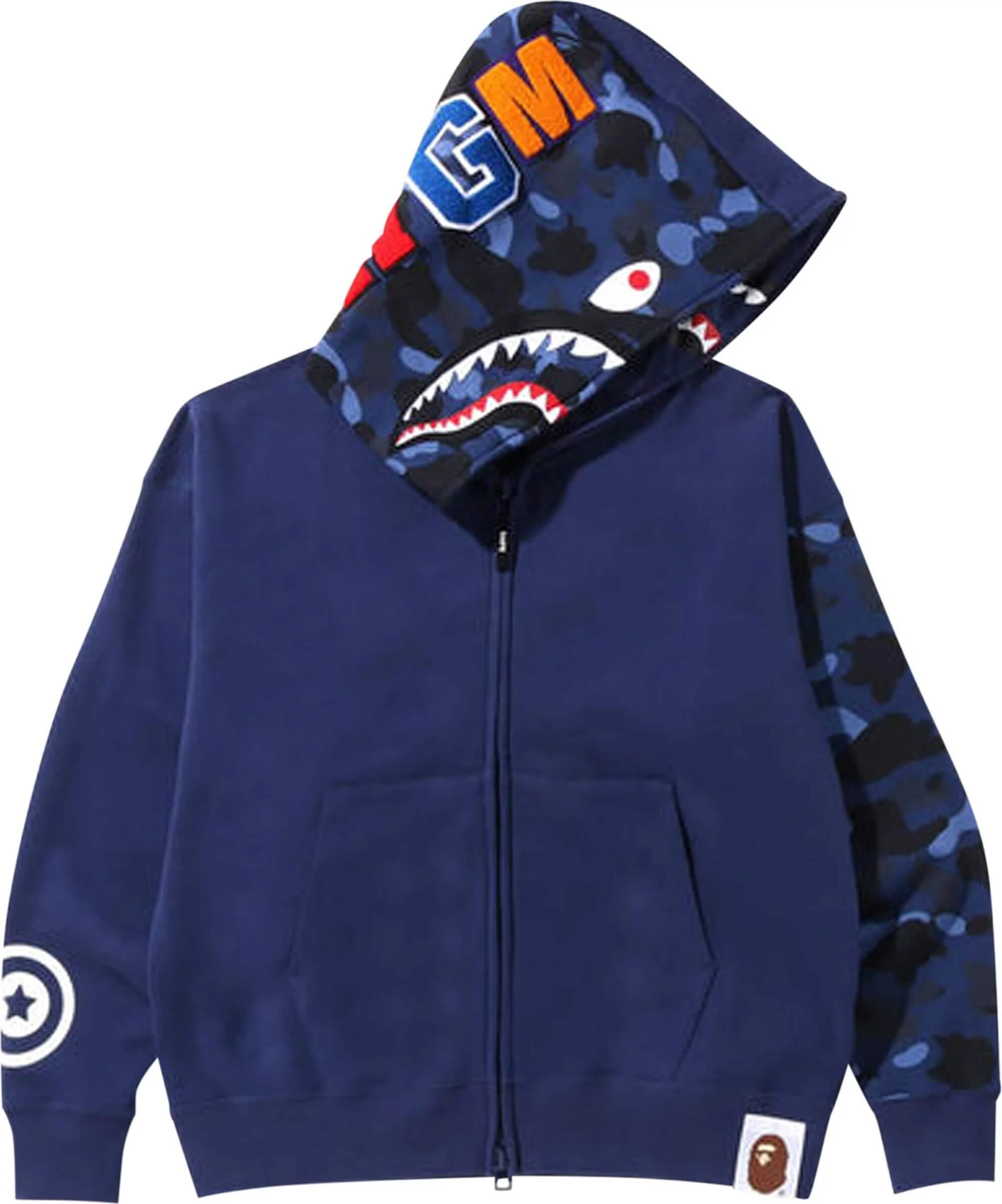 سويت شيرت بسحاب كامل وقصة فضفاضة من Bape Color Camo Giant Shark، باللون الأزرق