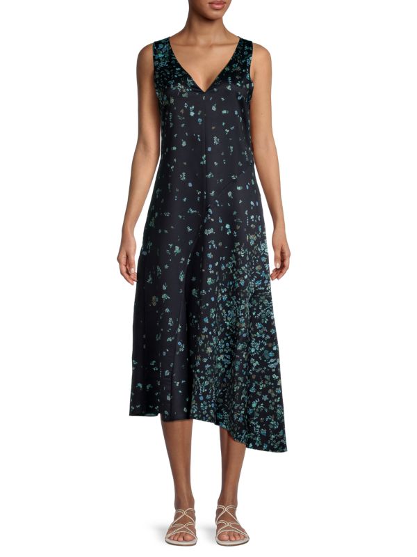 Vince Black Asymmetrical Floral Dress