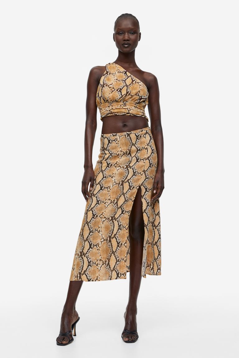 H&M crepe skirt, beige/snakeskin