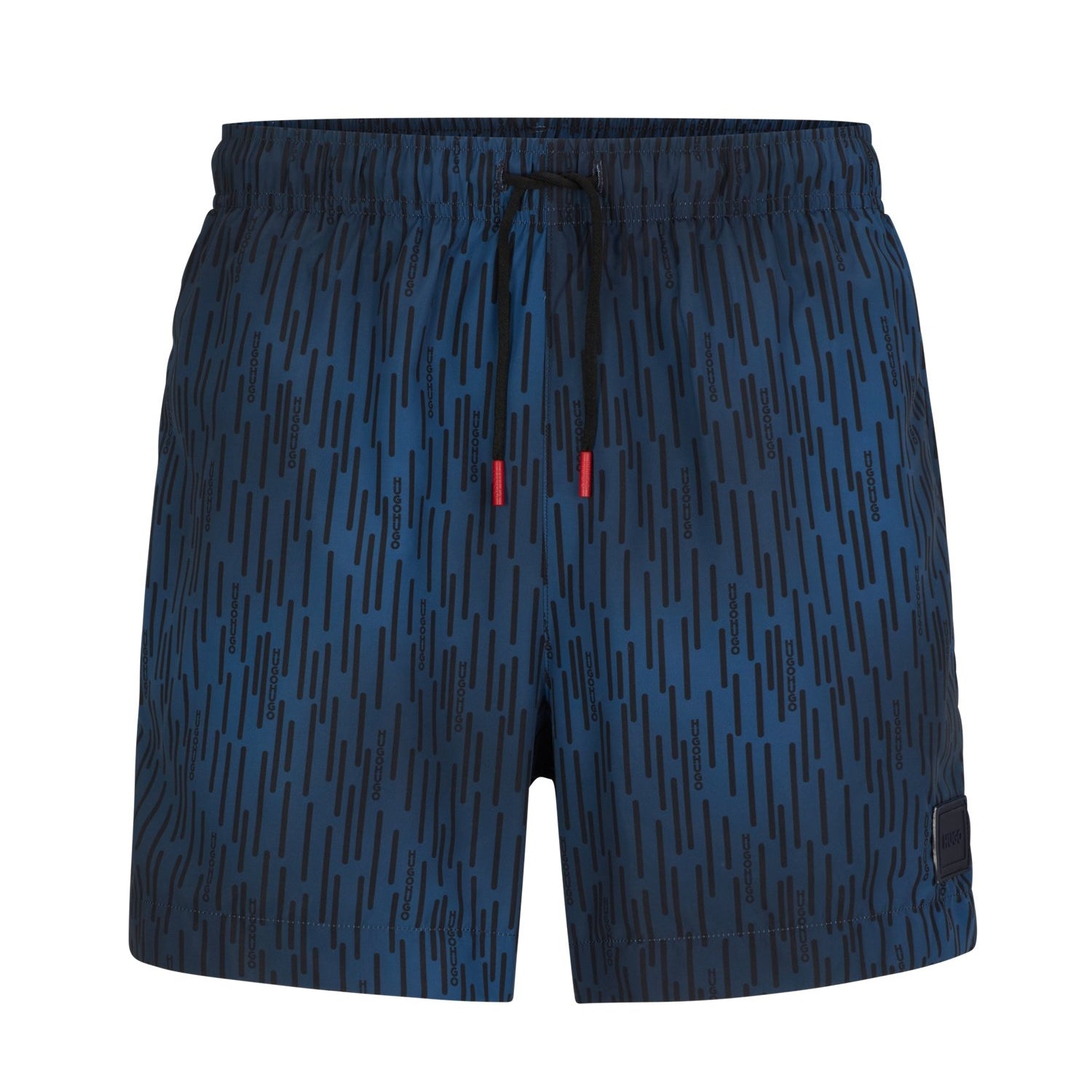 Hugo Quick-drying Recycled-fabric Swim Shorts With Signature Print, navy