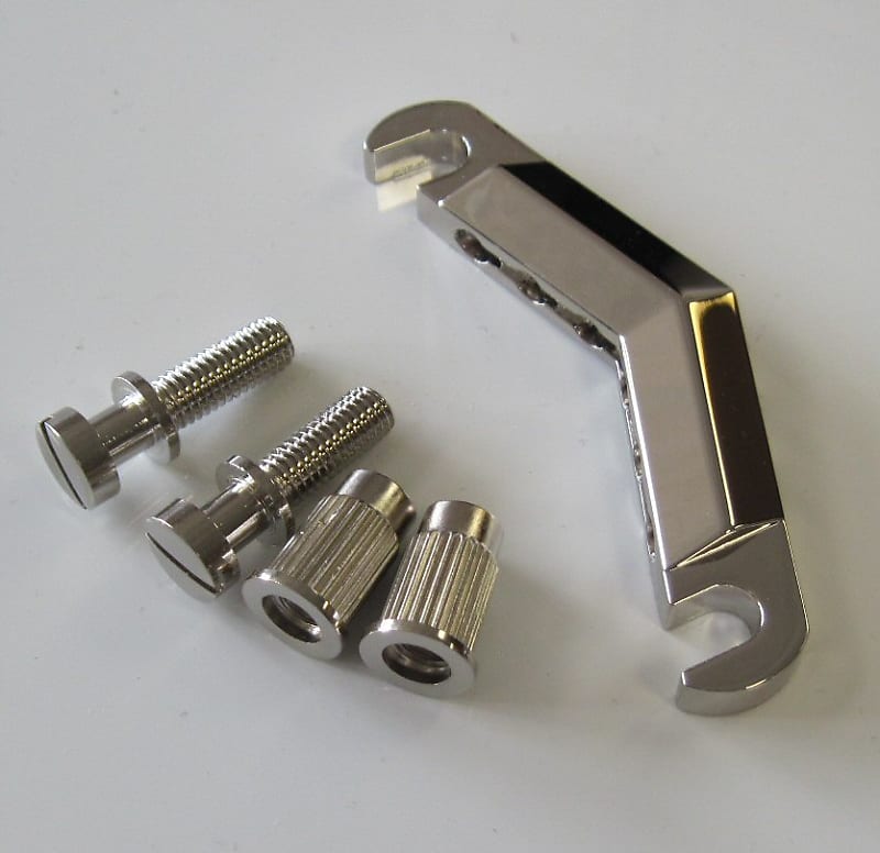 Gretsch Nickel V Stoptail Stop with pins and anchors 7709343000 Nickel V Vee Streamliner tail piece 770-9343-000