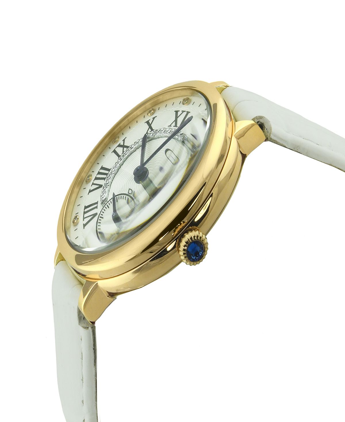 Rome women's watch, Swiss quartz white watch with genuine leather strap 36 mm Gevril, gold