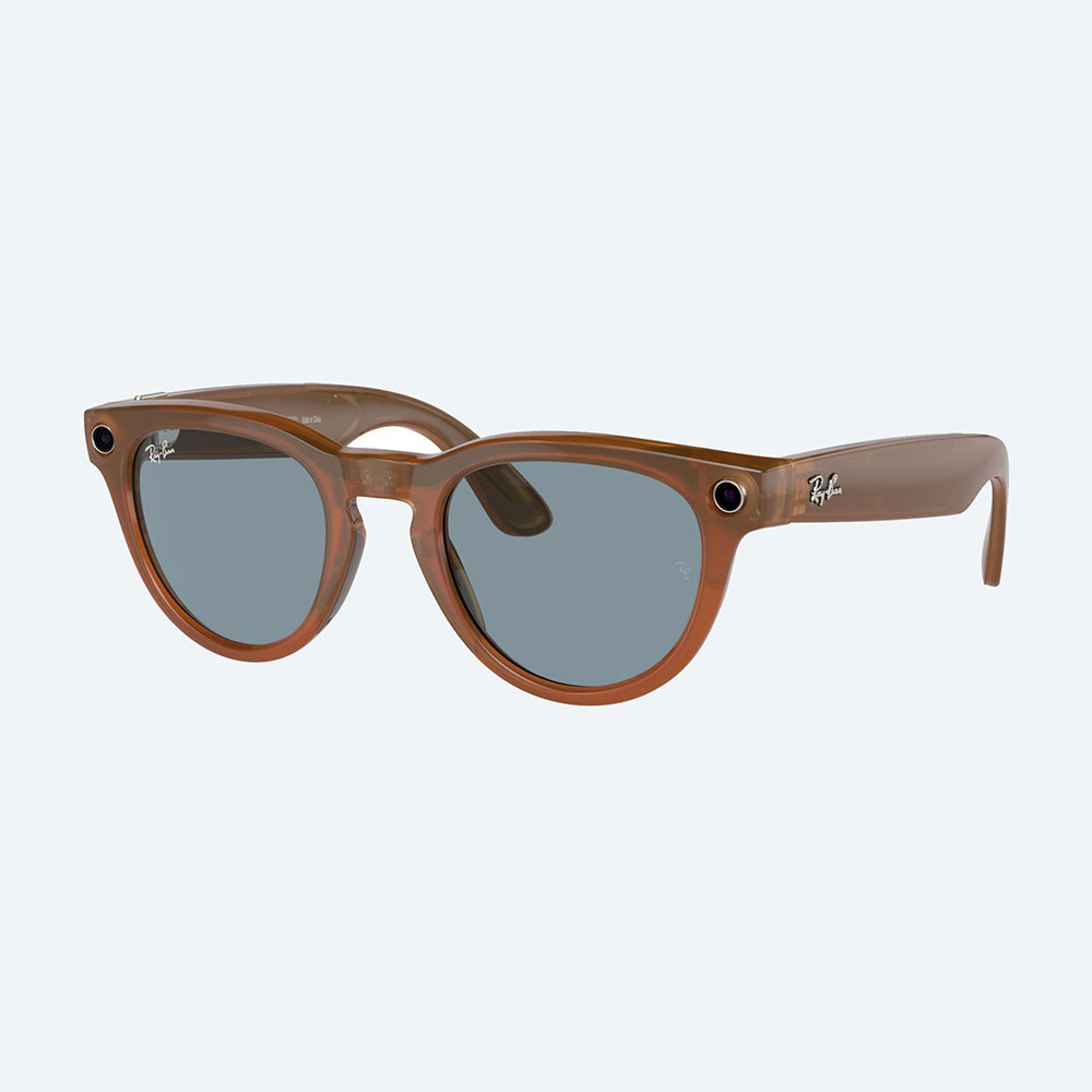 Ray-Ban Meta Headliner Smart Glasses (Standard), Shiny Caramel Transparent/Teal Blue