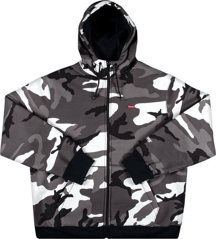 سويت شيرت Supreme x WINDSTOPPER بغطاء رأس وسحّاب "Snow Camo"، باللون الأبيض