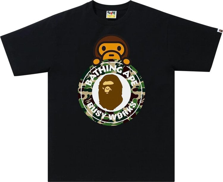 تي شيرت BAPE ABC Camo Milo On Busy Works باللون الأسود/الأخضر، باللون الأسود