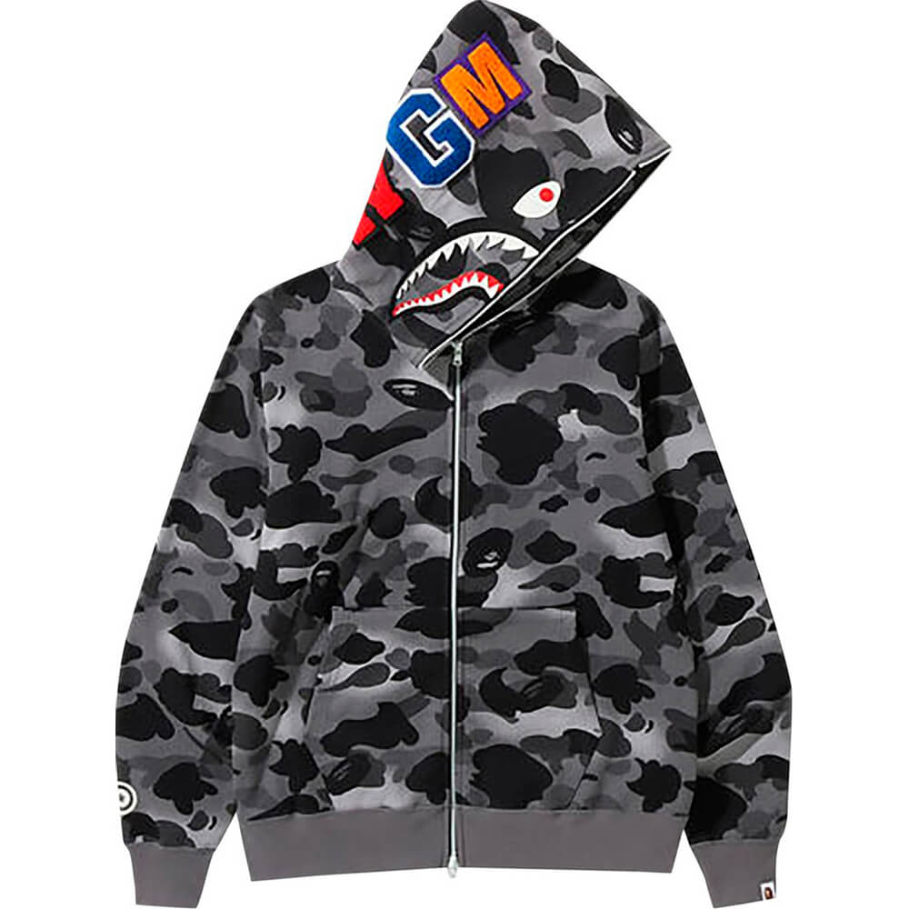 هودي بسحاب كامل من BAPE Grid Camo Shark باللون الأسود