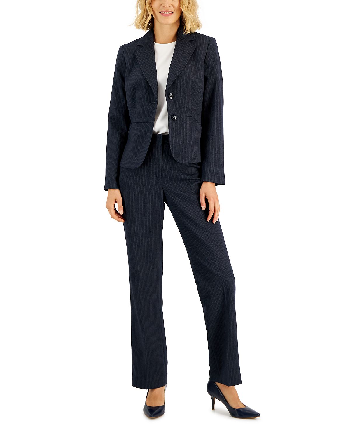 Women's Pinstripe Two Button Pantsuit standard and miniature Le Suit, blue