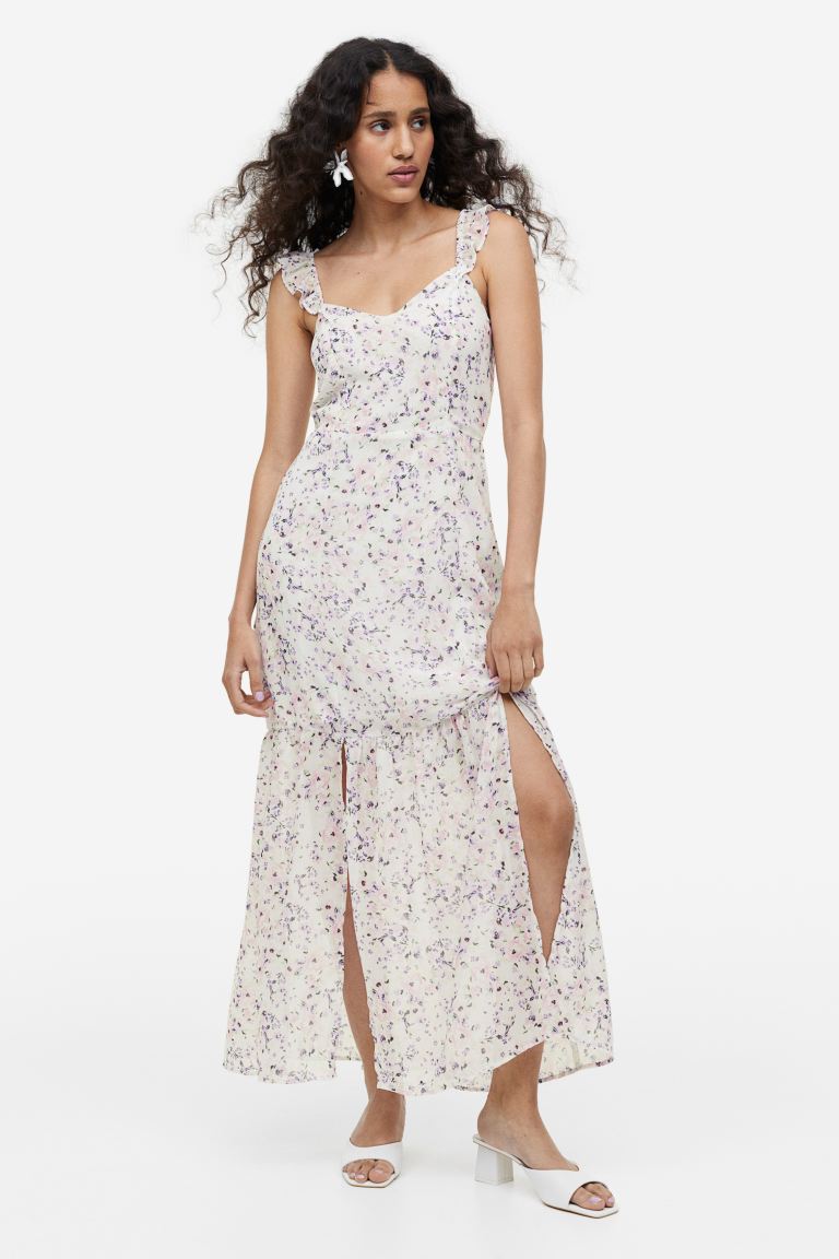 H&M Chiffon Backless Dress, White/Floral