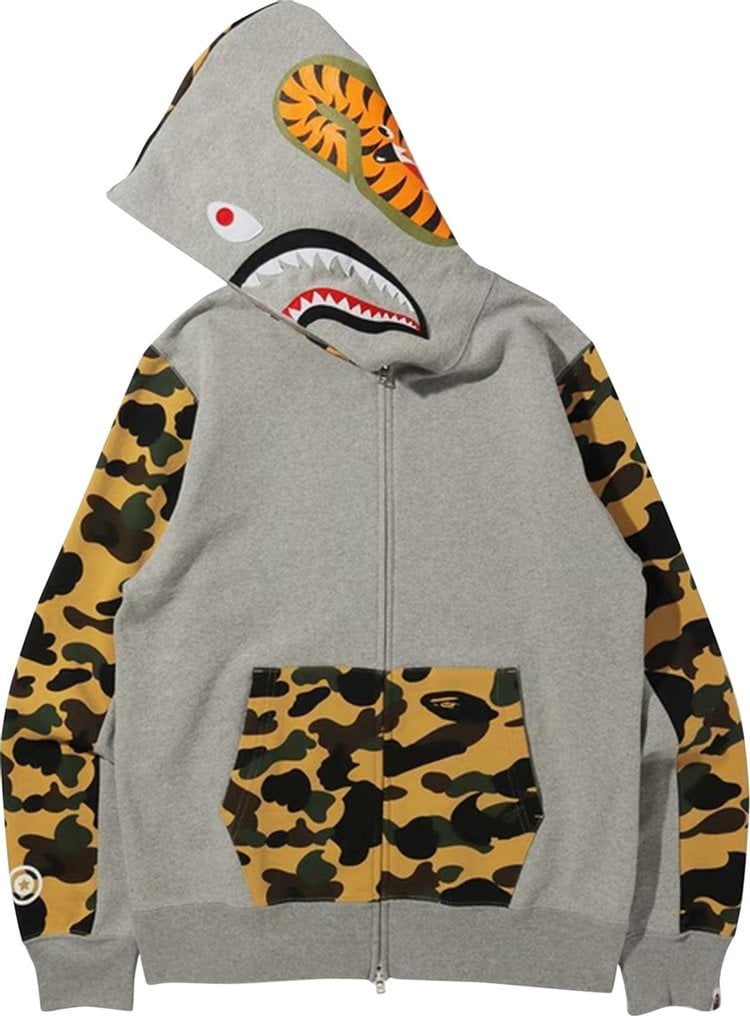 هودي بسحاب كامل من BAPE 1st Camo Shark باللون الرمادي