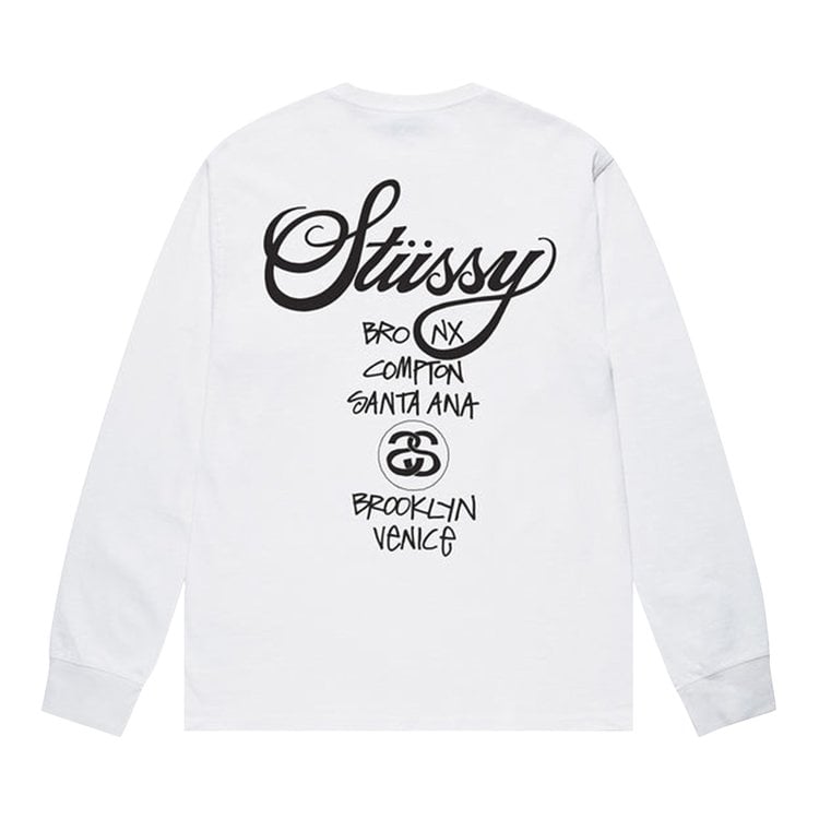 Stussy World Tour Long-Sleeve Tee 'White', white