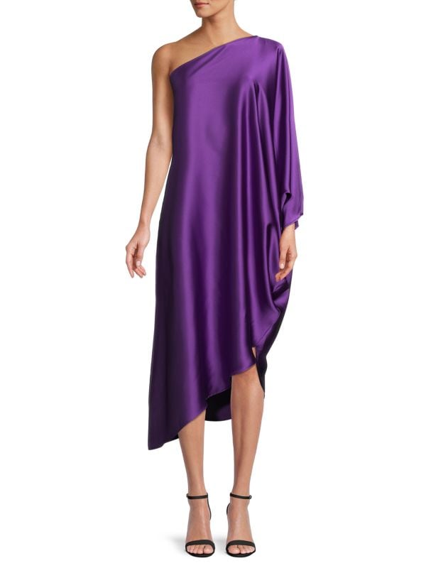 One-shoulder satin midi dress Renee C. Dark purple