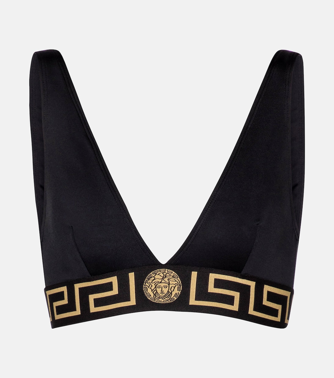 Bikini top with VERSACE logo, black