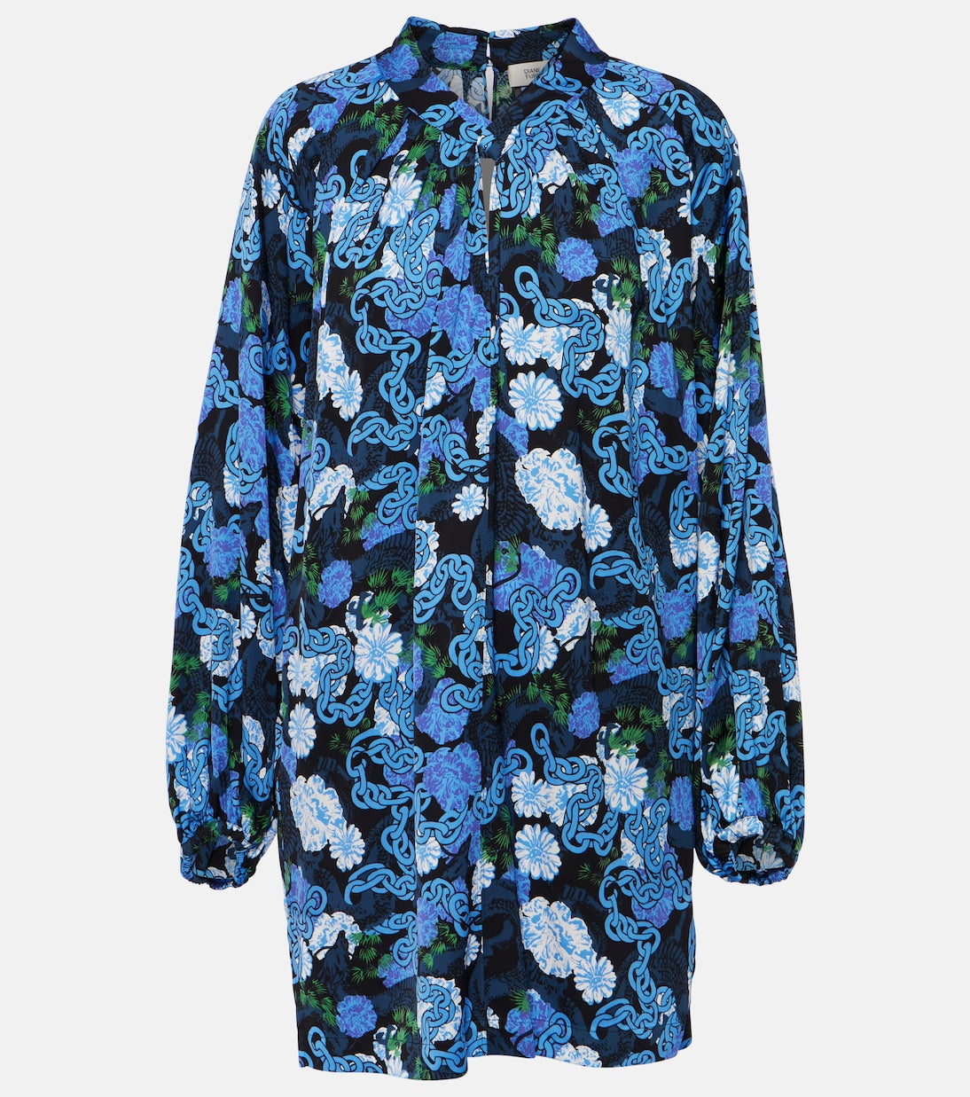 Silka satin mini dress with Diane Von Furstenberg print, blue