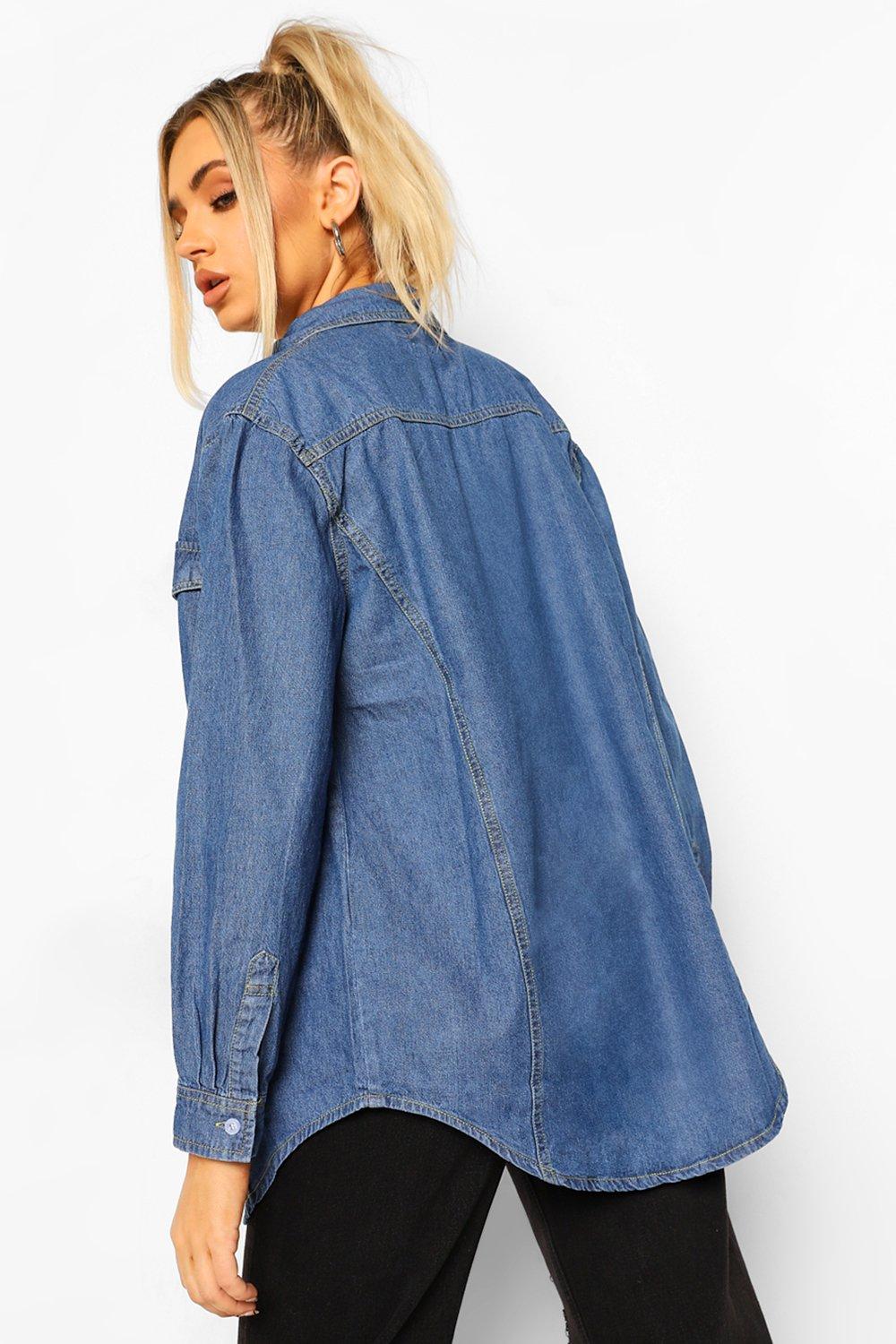 Boohoo oversized denim shirt, blue