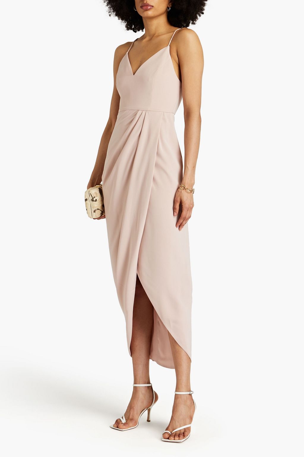 SHONA JOY draped satin midi dress, blush