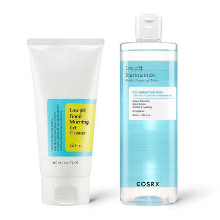 [T]Low pH cleansers for sensitive skin.  Good Morning Cleansing Gel and Micellar Cleansing Water with Niacinamide - a comprehensive gentle cleansing procedure .  Removing impurities, makeup and sebum.  Korean skin care. ,