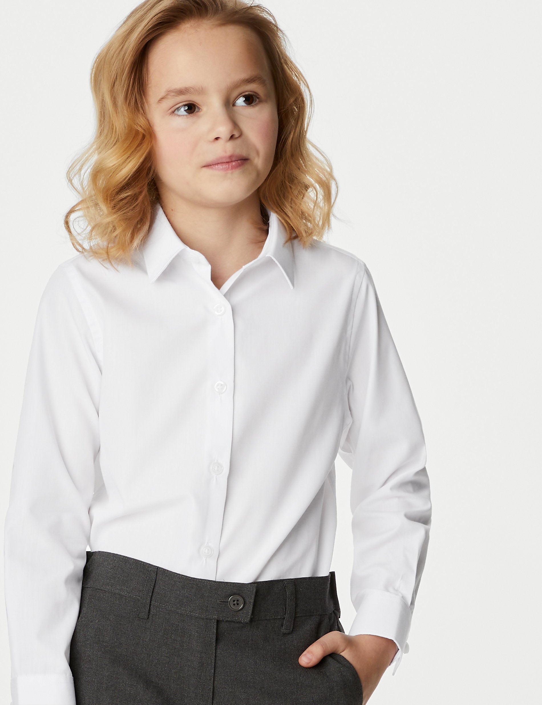 3 pairs of long school shirts for girls (4-18 years old) easy to iron Marks & Spencer, white