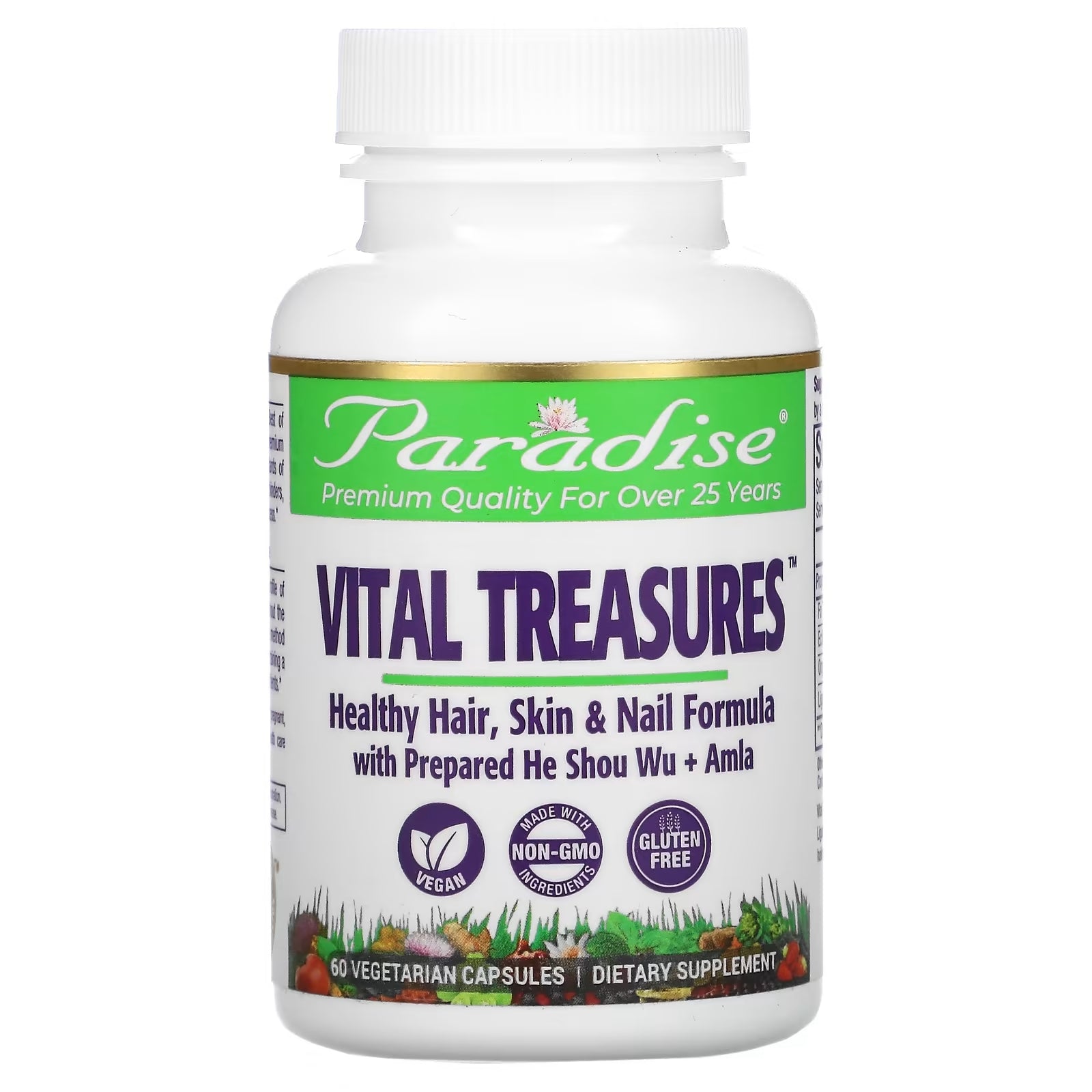 فيتامينات للشعر والبشرة والأظافر Paradise Herbs Vital Treasures، 60 كبسولة