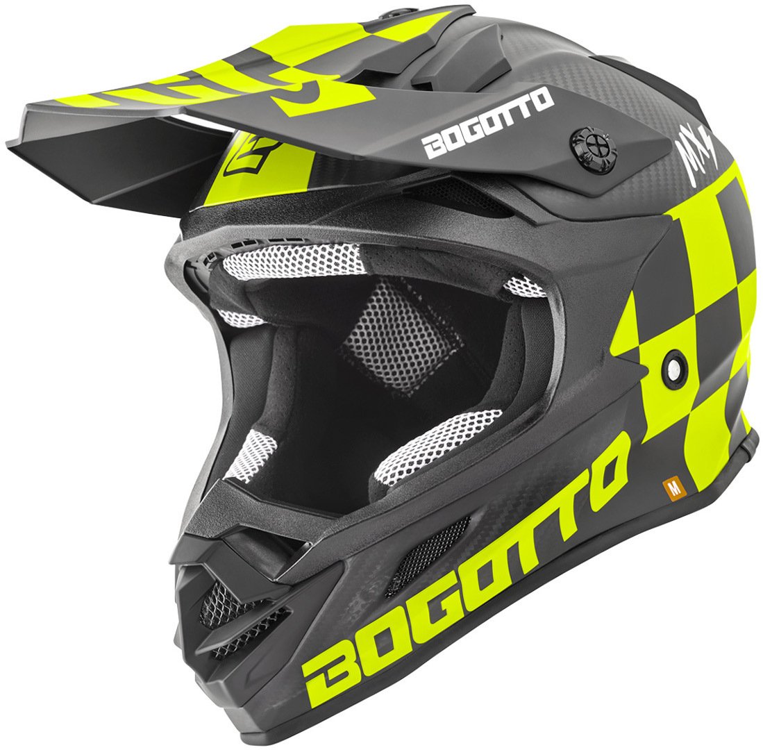 Bogotto V328 Xadrez Carbon Motocross Helmet with Removable Liner, Black/Yellow