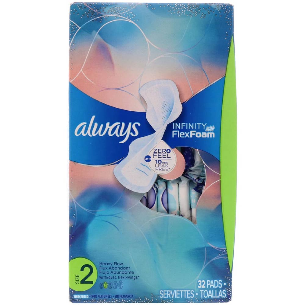 Always Infinity Flex Foam with Flexi-Wings Size 2 Heavy Flow Unscented 32 pcs.